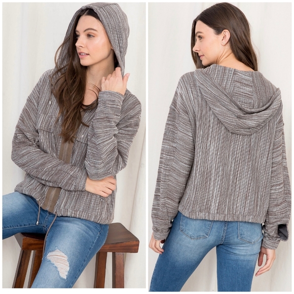 LAST 1❗️Casual Chic Brown Charcoal Oversized Woven Hoodie Jacket - Picture 7 of 8